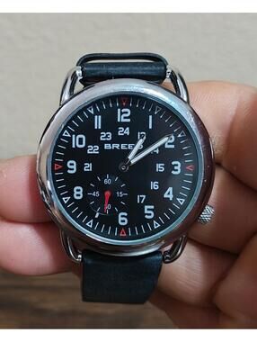 Cool Breed Regulator Leather-Band Black Dial Mens Watch With Second Sub-Dial